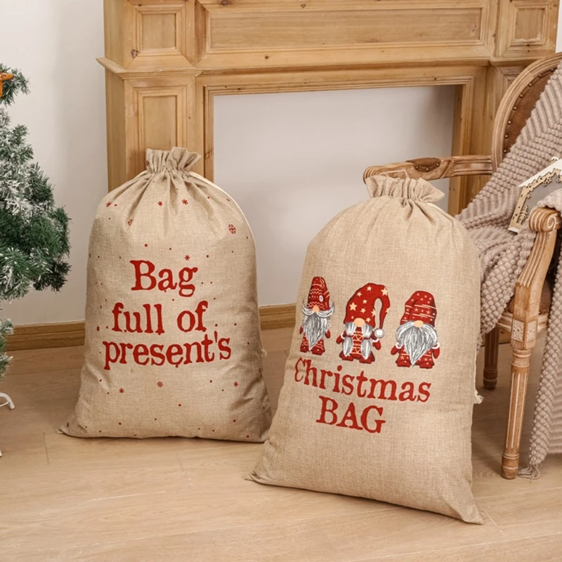 Fashionable Tradition Christmas Large Linen Gift Bag Big Backpack Holiday Decorations Faceless Old Man Gift Wrap Bags