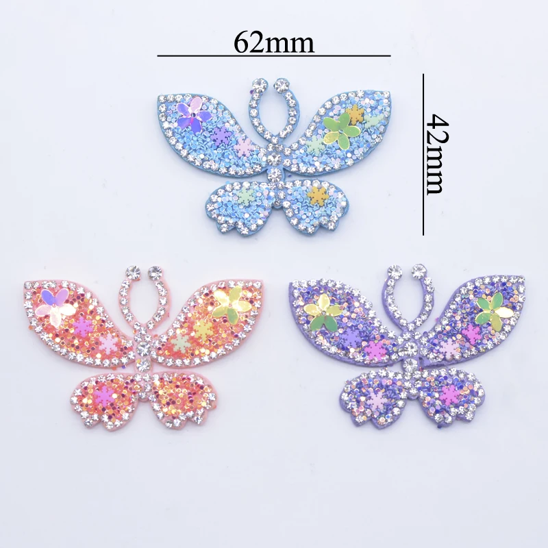 6Pcs 62*42mm Clay Sprinkle Butterfly Rhinestone Applique for DIY Clothes Hat Decor Patches Headwear Hair Clips Bow Accessories