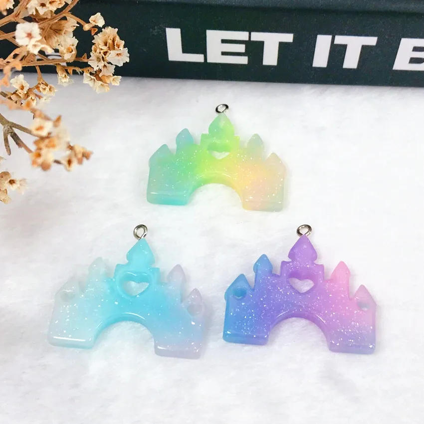 5pcs Castle Charms  Multicolor Flatback Resin For Necklace Keychain Pendant  DIY Making Accessories