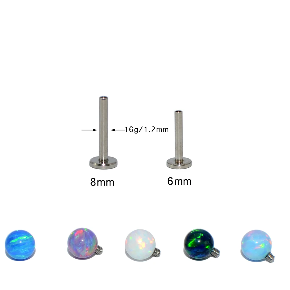 1 PC G23 Titanium/Surgical Steel Opal Bead Ball Labret Stud Lip Ring Ear Tragus Cartilage Helix Earring Body Piercing Jewelry