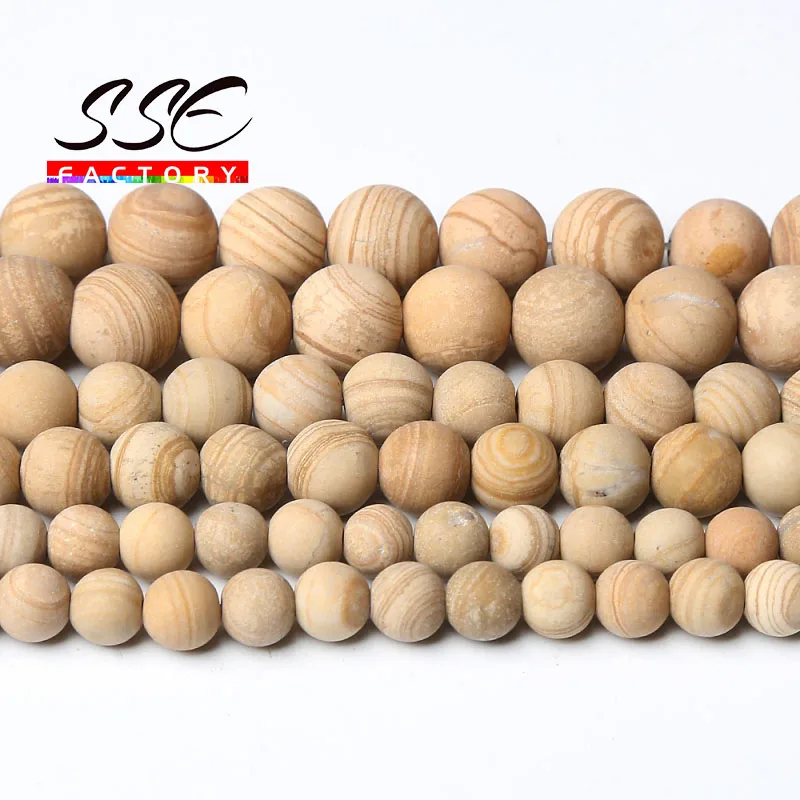 Natural Yellow Wood Jaspers Beads Dull Polish Matte Stone Round Loose Beads For Jewelry Making DIY Bracelets Necklace 4-12mm 15\