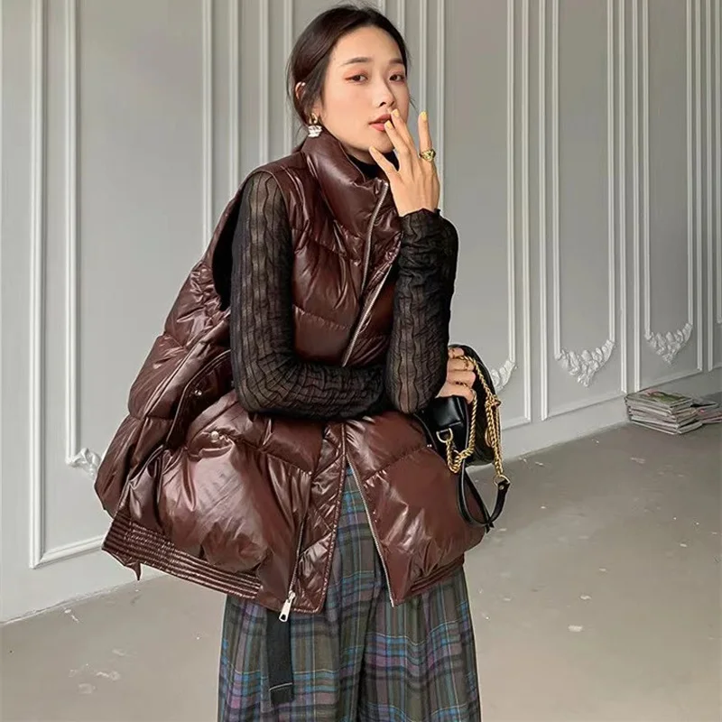 

Autumn Winter New Temperament Thick White Duck Down Vest Women Vintage Loose Vest Coats Fashion Female Down Sleeveless Down Vest