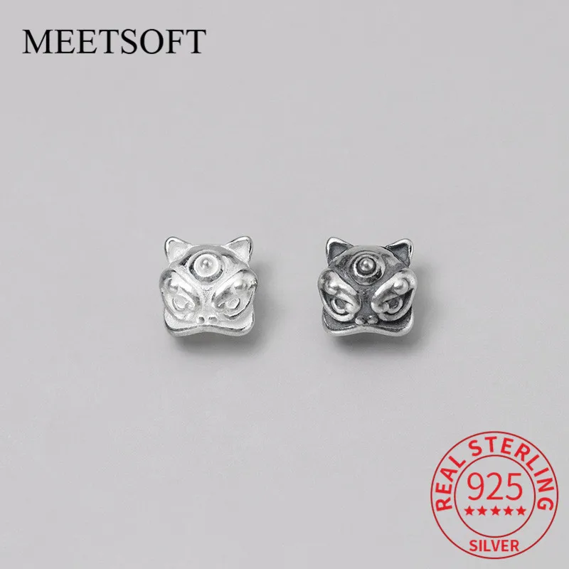 MEETSOFT Vintage 925 Sterling Silver Wealth brave troops Space Beads Handmade Of DIY Fine Jewelry Bracelet Necklace Accessory