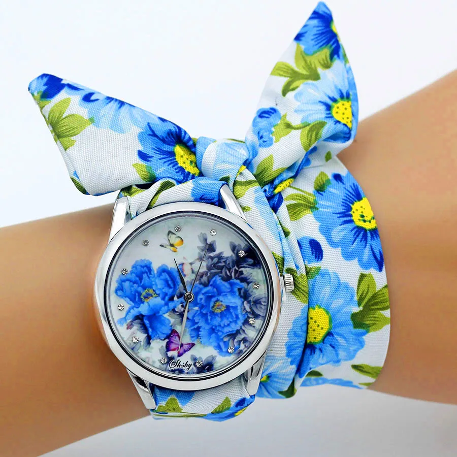 Shsby-Montre-bracelet en tissu de haute qualité pour femmes, design de marque pour dames, grille de fleurs, montre habillée à la mode pour filles