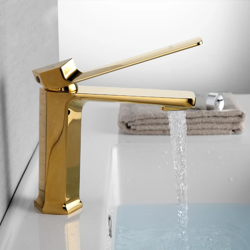 Creative Design Bathroom Mixed Faucet Brass Hot and Cold Water Tap Basin Gold Faucet Deck Mounted Single Hole Tap