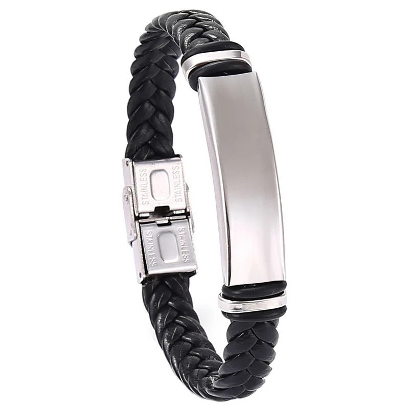 2020 Fashion Bracelet Black Leather Bracelets & Bangles Stainless Steel Bracelets For Women Men Jewelry
