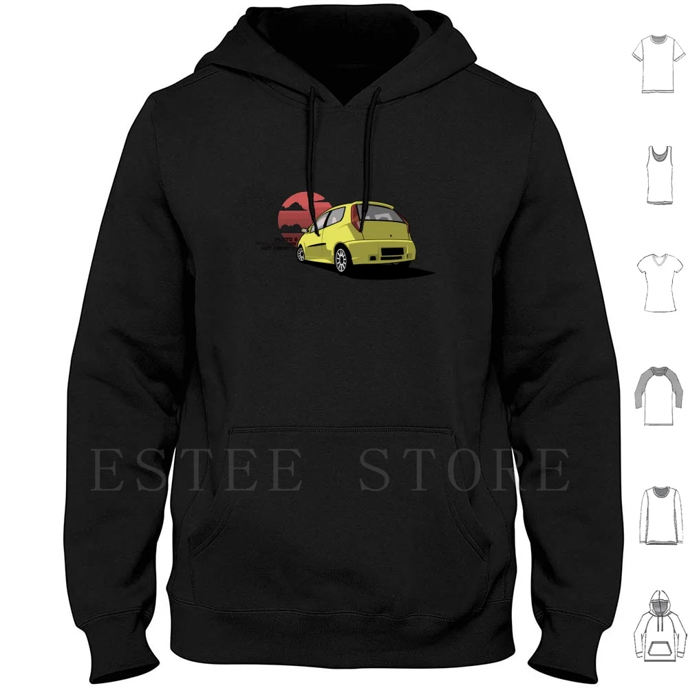 سترة بونتو بغطاء للرأس بأكمام طويلة Mk2 Gen 2 Punto Hatchback Abarth Yellow Sport Tuning Performance Sunset Sun Clouds