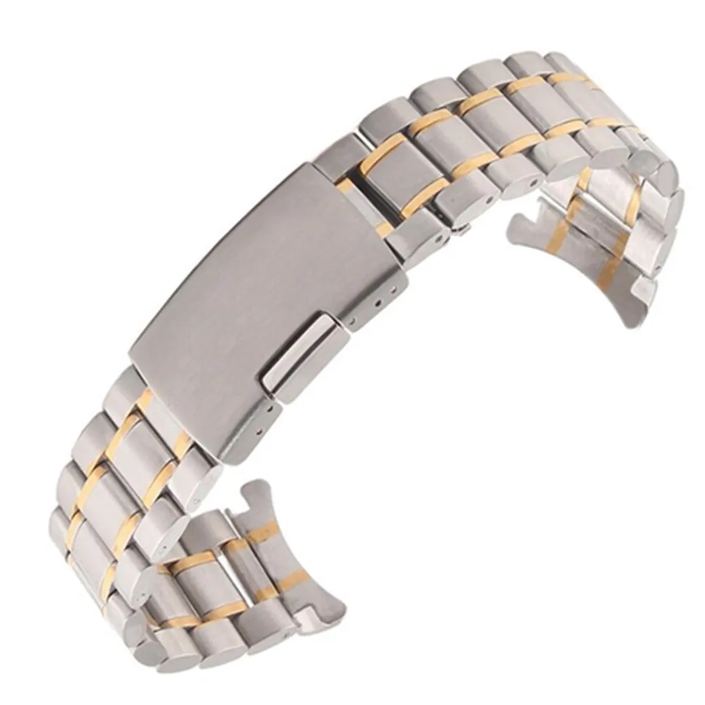 Curved End Stainless Steel Watchband Wrist Bracelet 16mm 18mm 20mm 22mm 24mm Watch Strap 5 Rows Silver Black Gold Metal Band