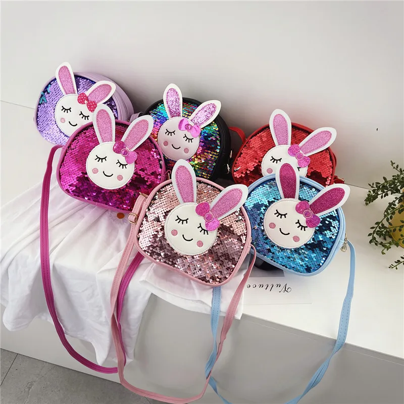 Sequins Bunny Girls Small Shoulder Bags Lovely Baby Kids Mini Accessories Coin Purse Handbag Cute Rabbit Children Crossbody Bag