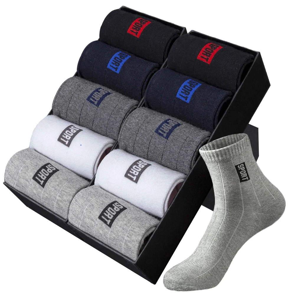 20 pçs = 10 pares de meias masculinas de alta qualidade algodão respirável suor-absorvente tubo médio preto meias desodorante negócios presente meia