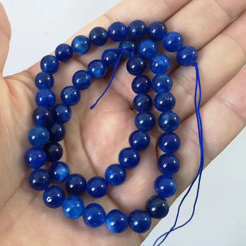 Natural Stone Dark Blue Kyanite Jades Chalcedony Round Stone Beads For Jewelry Making DIY Handmade Bracelet Accessories 8MM