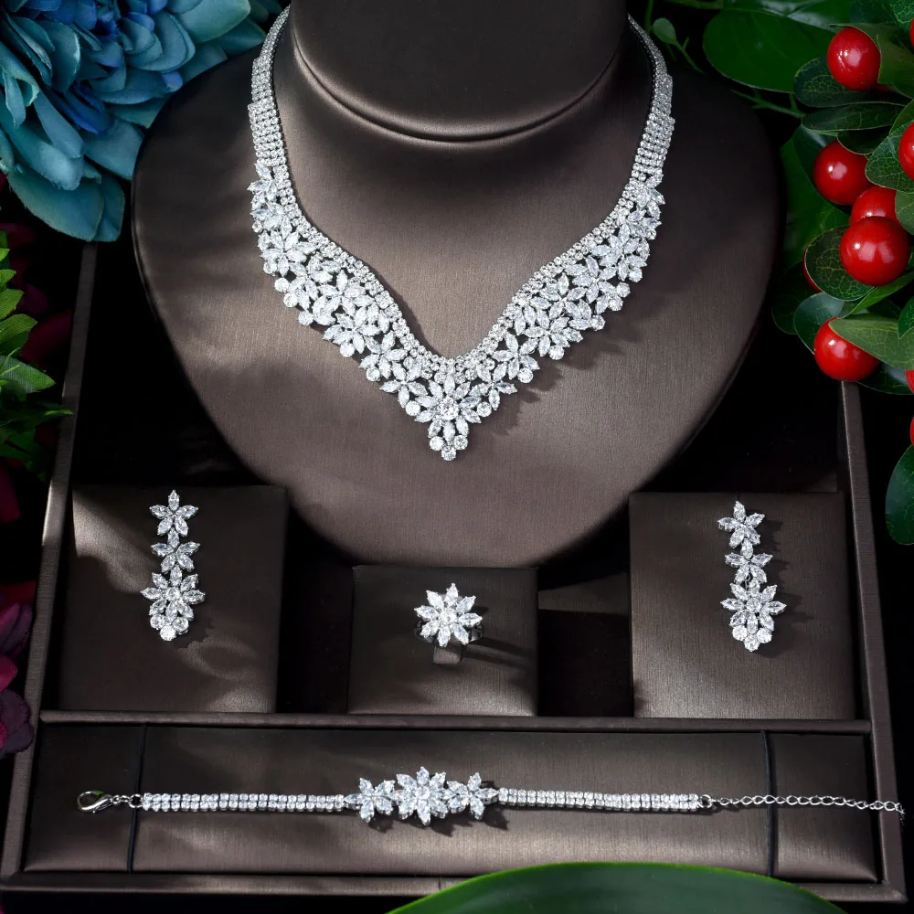 

HIBRIDE Fashion Cubic Zircon Wedding Jewelry Set For Women Hot Selling Dress Accessories Crystal 4pcs Sets Jewelry Set N-917