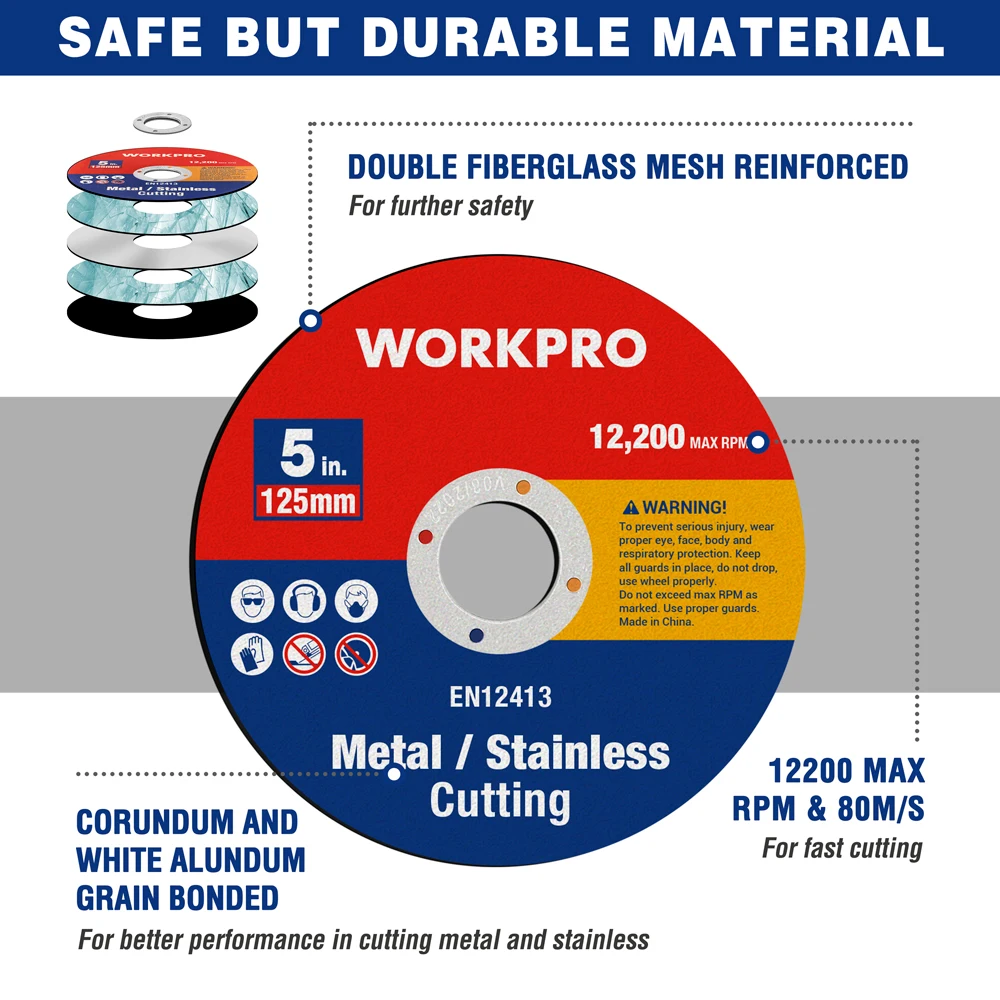 WORKPRO 25-pack Cut-Off Wheels 5 inch Metal&Stainless Steel Cutting Wheel, Thin Metal Cutting Disc for Angle Grinder