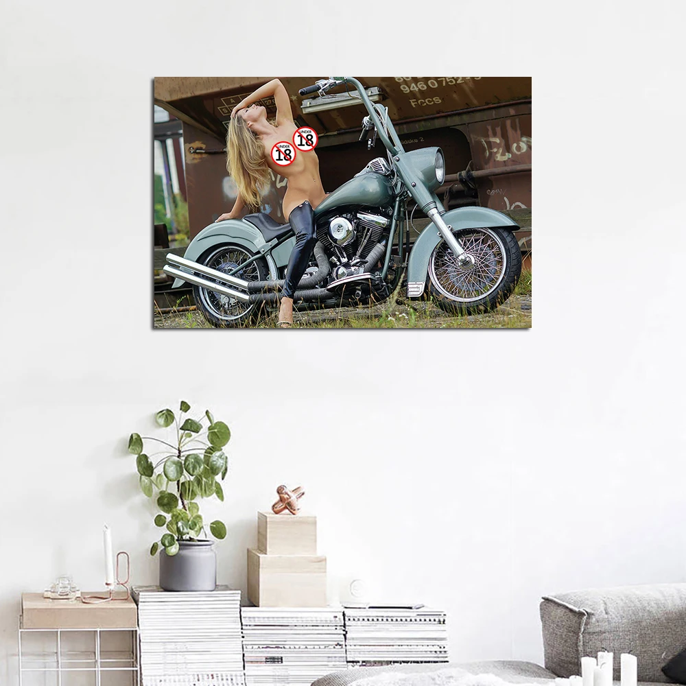 Sexy Girl Riding a Motorcycle Wallpaper Wall Art Poster Canvas Prints Paintings Wall Picture for Living Room Decor