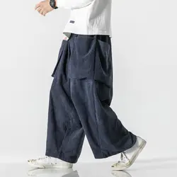 2024 Men Corduroy Cargo Pants Side Pockets Men Streetwear Fashion Harem Pants Man Jogger Wde Leg Pants Oversized Trousers 5Xl