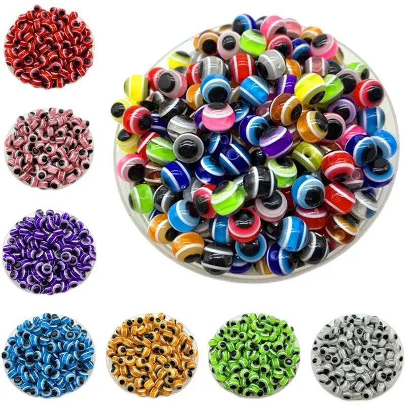 10pcs 6/8/10mm Multicolor optional New Jewelry Resin Spacer Beads Ball Mixed Evil Eye Pattern  dia, Hole: Approx 2mm