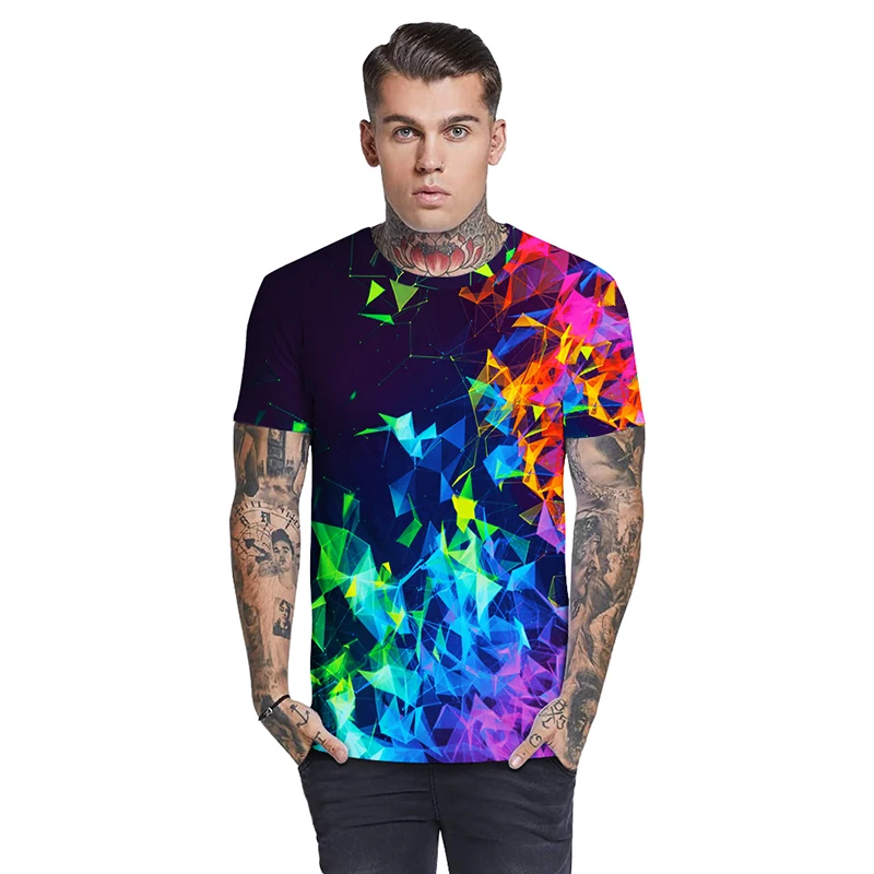 Summer Short-sleeved Man's T-shirt Fashion Brand 3D Printed Fluorescent Reflective T-shirt