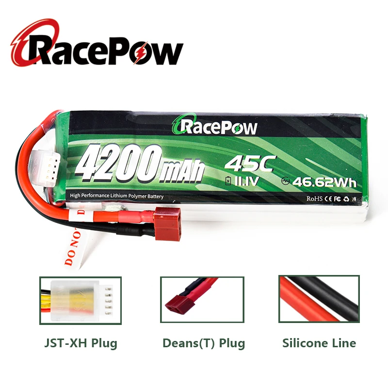 RacePow 4200mAh 11.1V 3S 45C RC Lipo Battery with T deans Plug For Traxxas 1/10 1/8 RC Car Truck Helicopters Boat Drone RC Toys