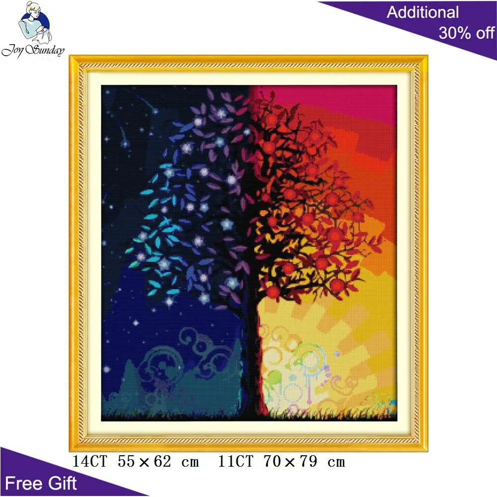 Joy Sunday Lucky Tree Cross Stitch Kits, 14CT, 11CT counted And Stamped Canvas Cross Stitch, Color Life Tree Home Decor, F485