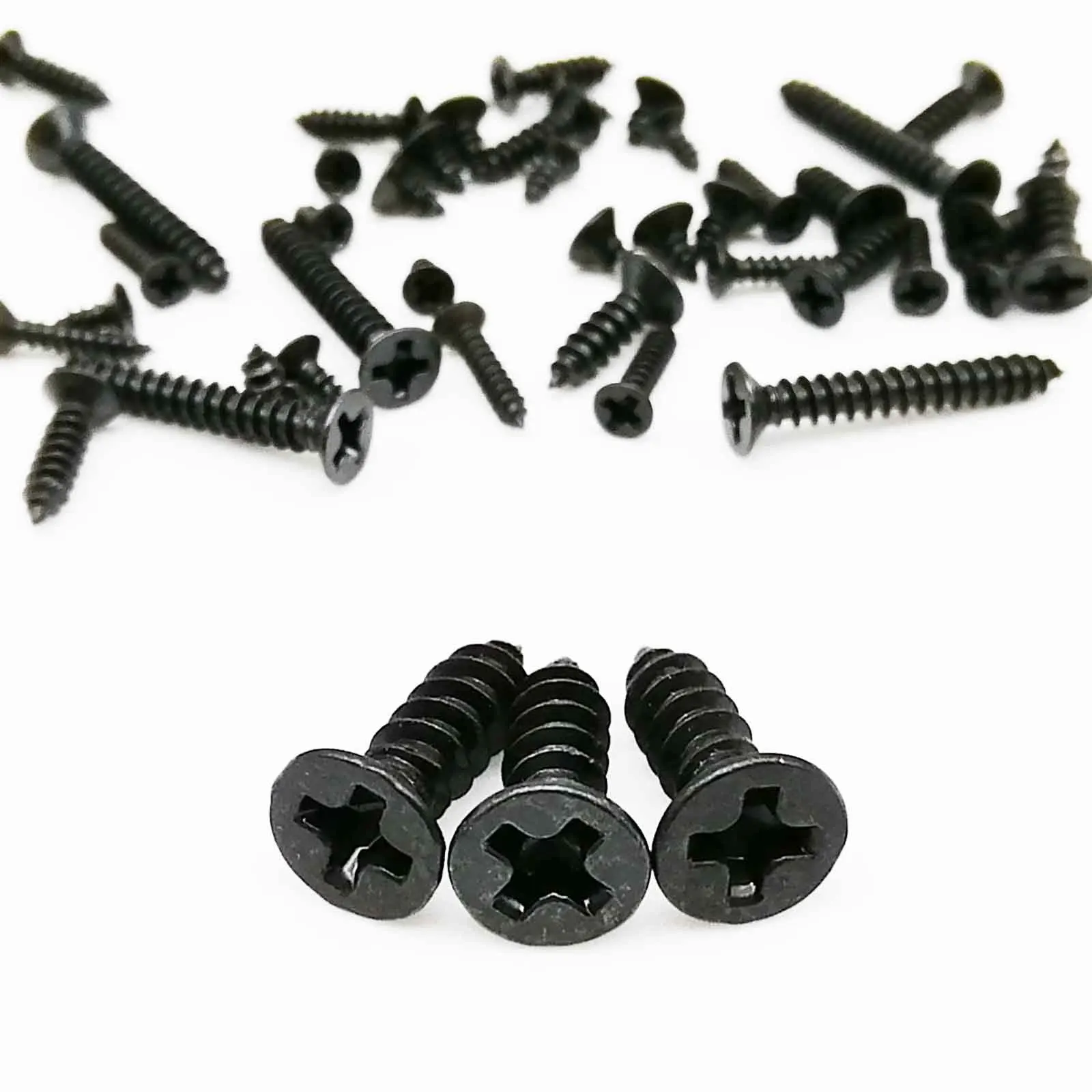 HZYUEGOU M1 M1.2 M1.4 M1.7 M2 M2.6 M3 M3.5 M4 Schwarze Stahl-Kreuzschlitzschraube mit Flachkopf und Senkbohrung, selbstschneidende Holzschraube – Detail 2