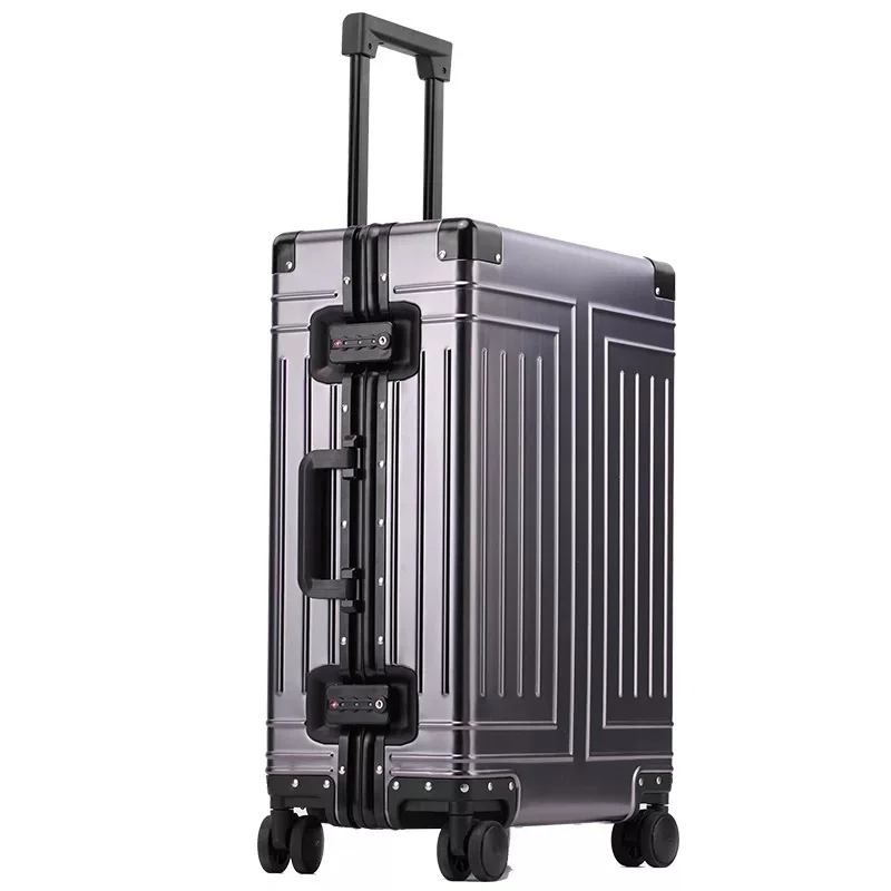 Imagem -04 - Alumínio Viagem Bagagem Hard Trolly Case Alumínio Mala Metallic Cabin Trolley Bolsa Mala Impermeável Novo 20 24 26 29