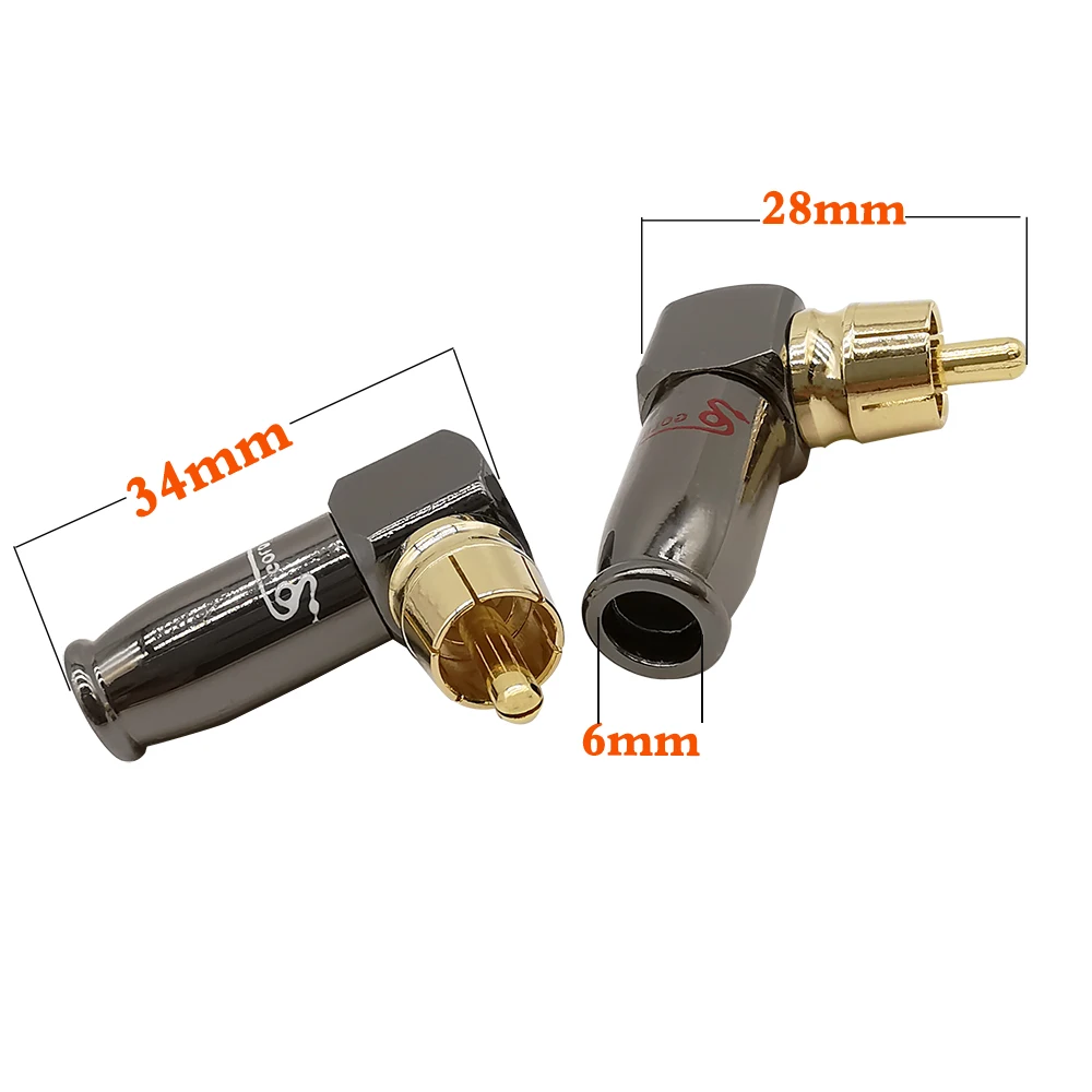 2Pcs Right Angle 90 Degree Gold-plated RCA Male Plug Connector Audio Video Speaker L-Shaped Adapter Welding Type