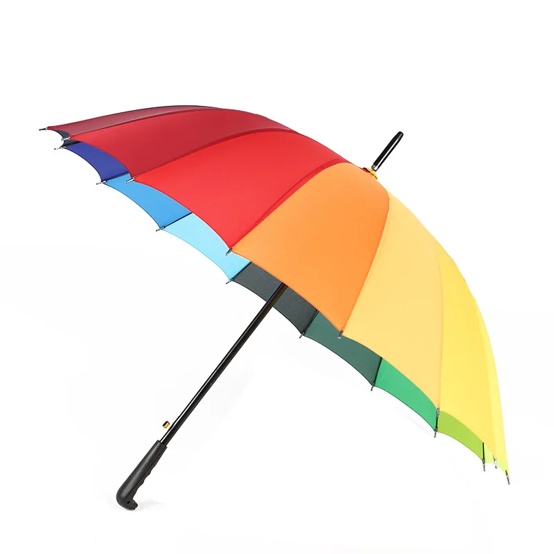 16K Windproof Rainbow Big Umbrella Rain Women Men Sun Walking Long-handle Straight Golf Umbrellas Automatic-open Parasol