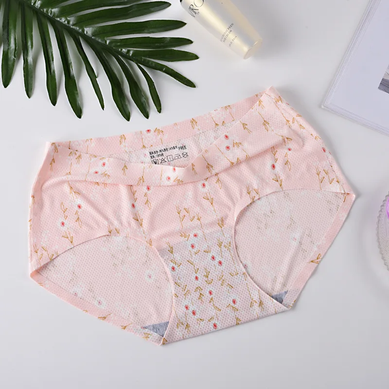 28-color New Net Yarn Girl Sweet Ice Silk Breathable Seamless Printing Mid-low-waist Briefs Cartoon Rabbit Butterfly Flower Star