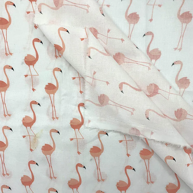 Good 100%Cotton Fabric White bottom Cartoon Flamingo pattern Digital Printing Sewing Material Children Fabric Diy Dress Clothing