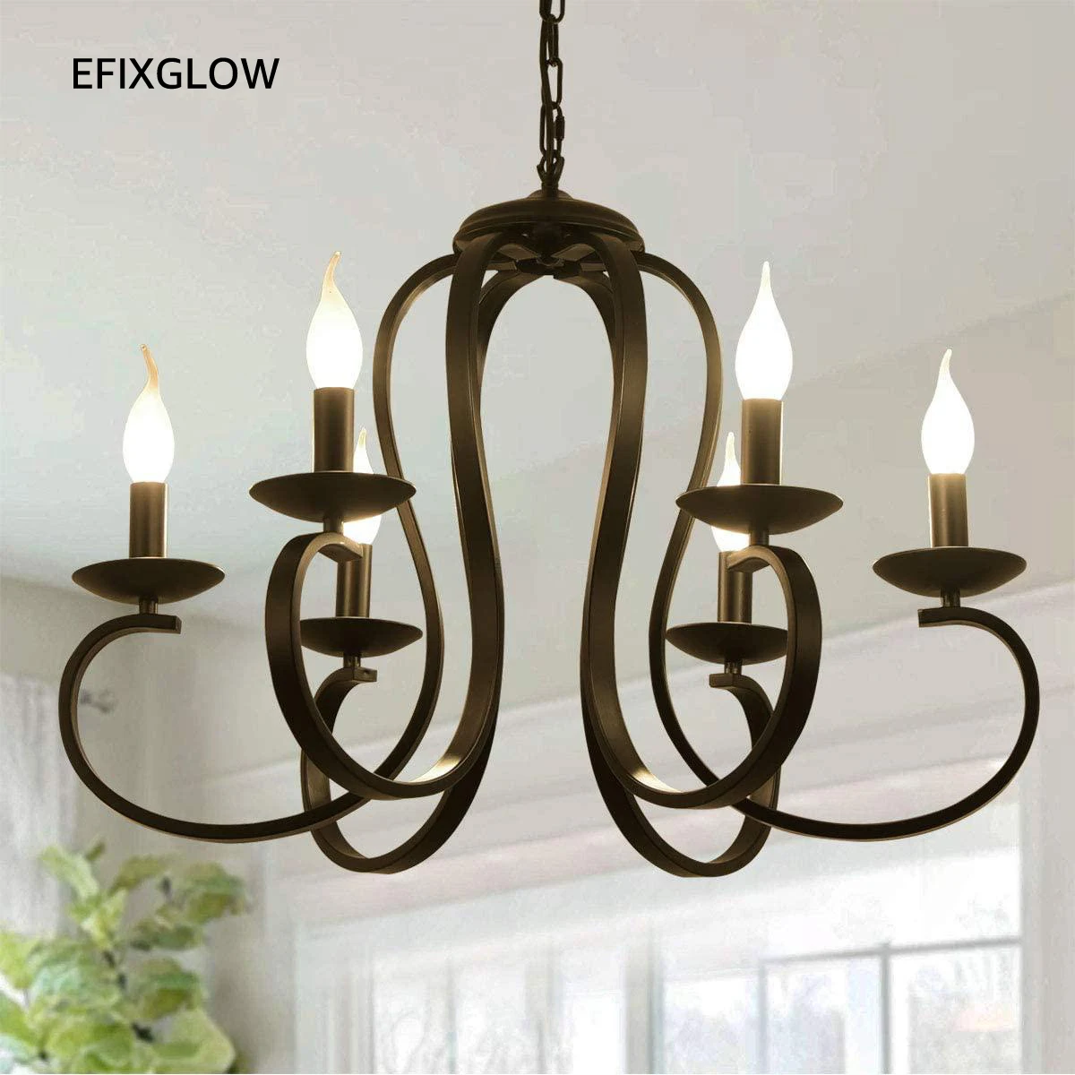 

Modern Simple But Elegant Chandeliers E14 Socket Metal Black And White 6-Light Candle Chandelier For Dinning Room Living Room