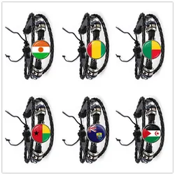 Western Sahara,Guinea,Saint Helena,Niger,Guinea-Bissau,Benin National Flag Leather Bracelet Glass Cabochon Bangle Jewelry Gift