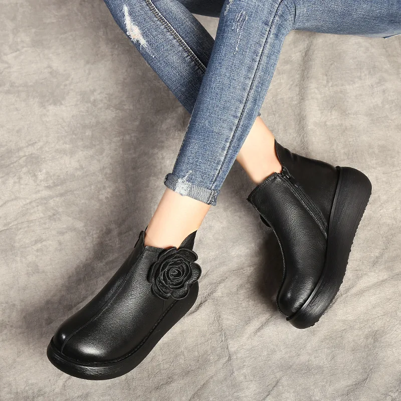 2021 Winter booties Women Boots Vintage Genuine Leather platform Shoes Round Toe Shoes Fashion Ladies Ankle Boots for Women