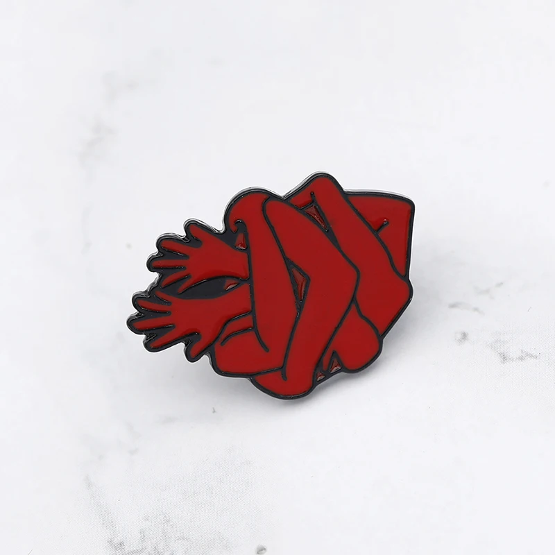 مضحك عناق نفسك معا تصميم دبابيس المينا الألوان الحمراء على شكل قلب دبابيس #5