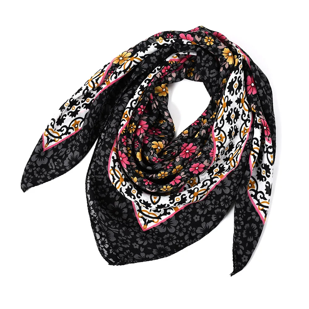 Women Square National Scarf Russian Retro Floral Print Head Scarves Bandana Foulard Femme Muslim Headwraps Hijab Scarf 85 x 85cm