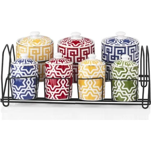 Mosaic 7 Piece Stand Spice Team Spice Jars Sugar Bowl Seasoning Organized The Kitchen Tool Sets Kitchen Utensils