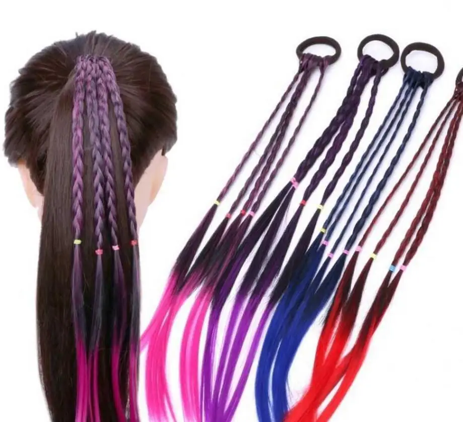 Girl Hair Extension Rubber Band Elastic Band Hairstyle Ponytail Braid Hairbands Twist Colorful Wig Braid Head Rope Girl Fancy Dr