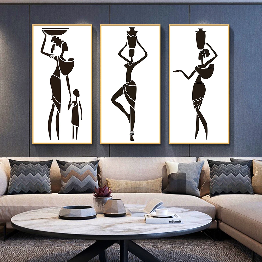 

3 panel Abstract Black Women Painting Wall Art Pictures Figure Posters and Prints Cuadros For Living Room Home Decoration