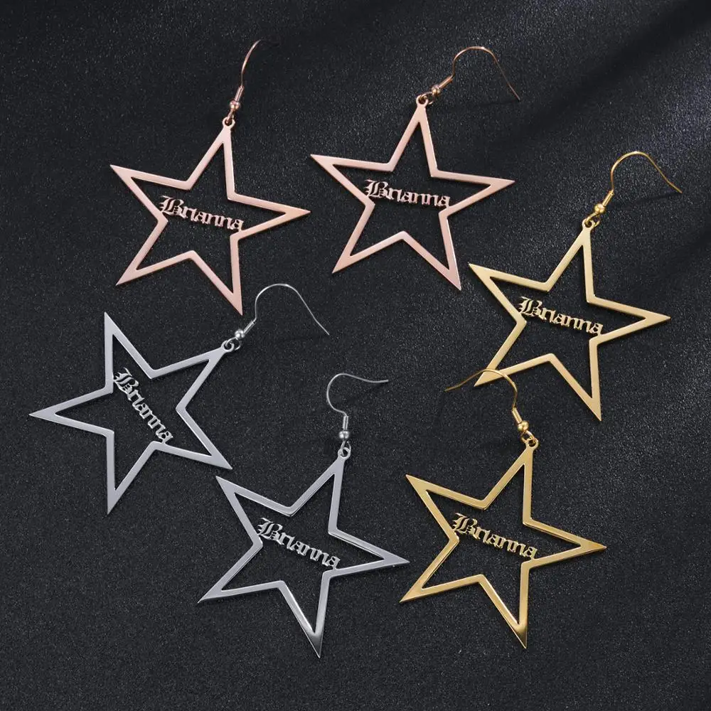 Personalized Name Five-pointed Star Earrings Geometric Earrings for Women Customized Letter Hoop Earrings Fashion Gifts for Her