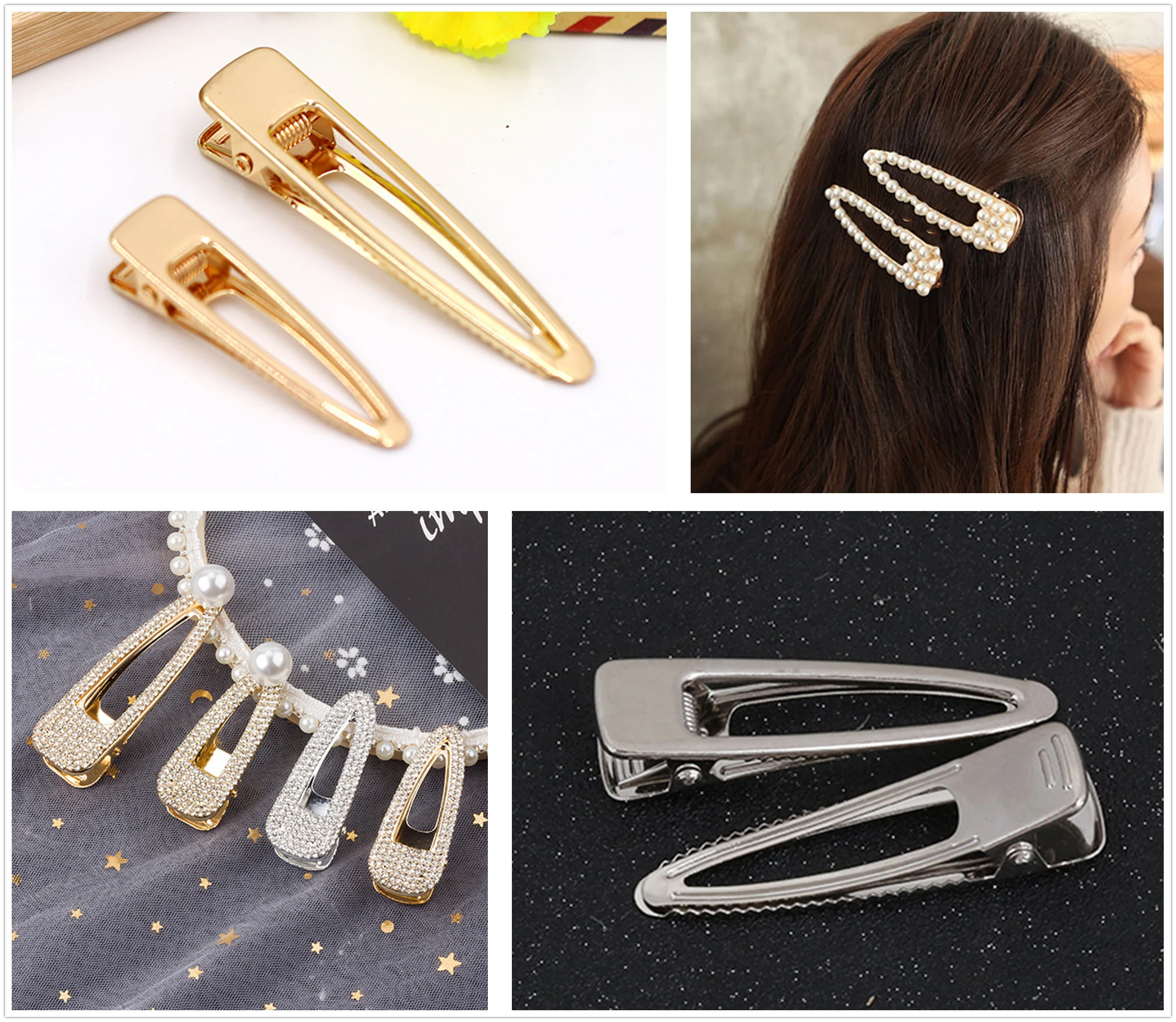 10pcs gold/rhodium Hair Clips Fashion triang Hairpin Blank Base for Diy Jewelry Making Pearl Hair Clip Setting craft supplie