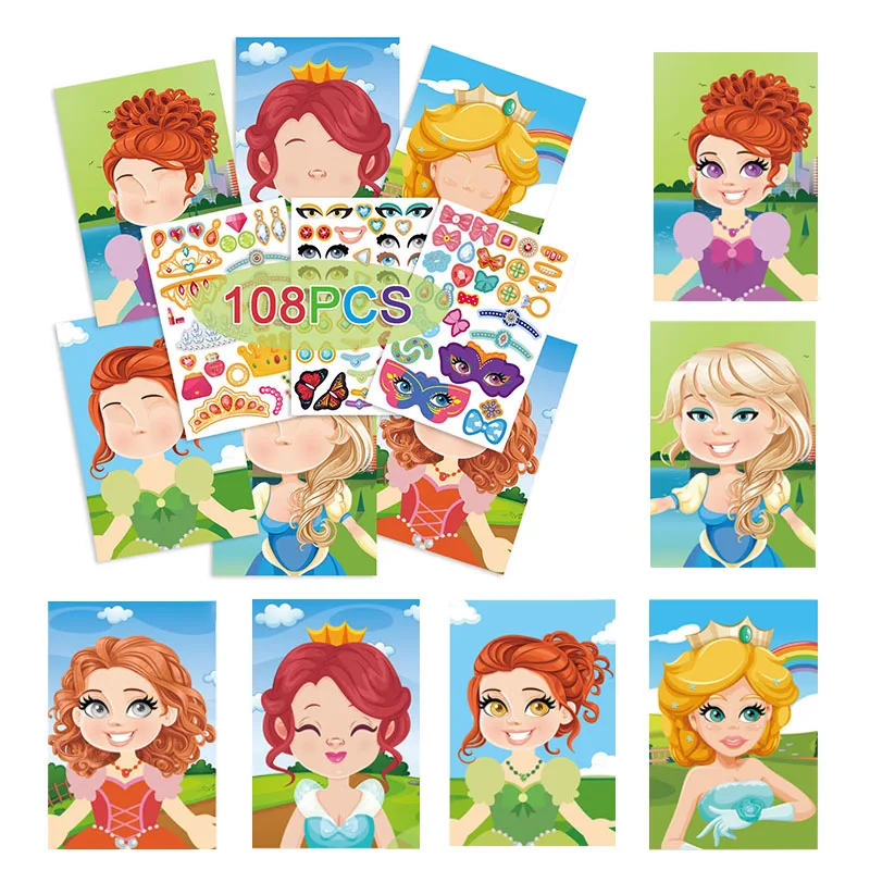 

9 Sheets Dress Changing Princess Stickers Cute Face Assemble Jigsaw Puzzles Stickers Boys Girls Kids Educational Toys Games Gift