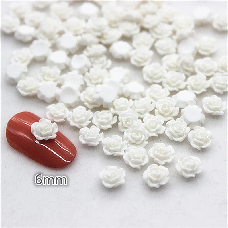 100pcs 6mm Resin Mini Rose Flower FlatBack Cabochon DIY Scrapbooking Craft/Nail Art Decoration