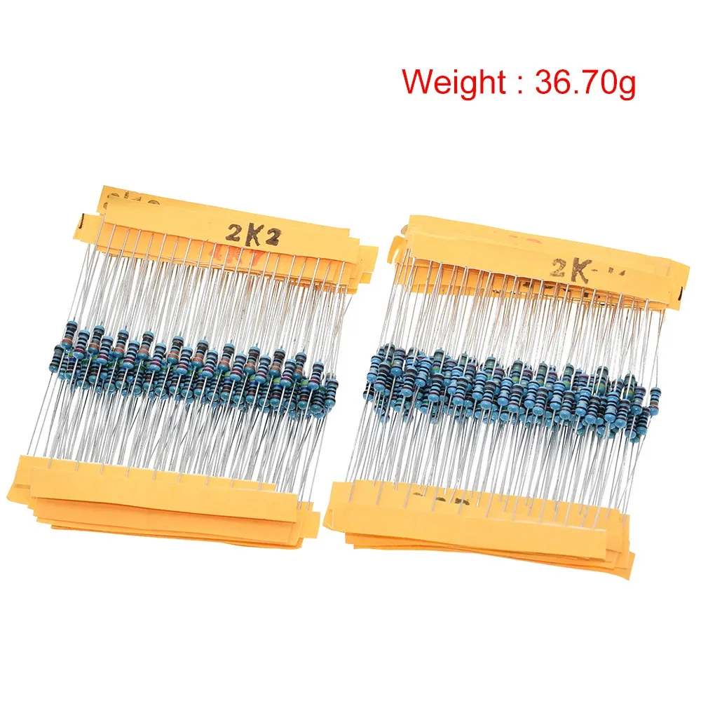 TZT 600pcs/set 30 Kinds 1/4W Resistance 1% Metal Film Resistor Pack Assorted Kit 1K 10K 100K 220ohm 1M Resistors 300pcs/set