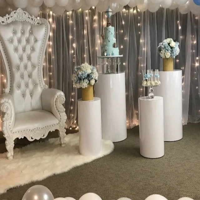 

4pcs/set)Birthday party baby shower set up white mental round backdrop gold plinth stand for events decoration qq071