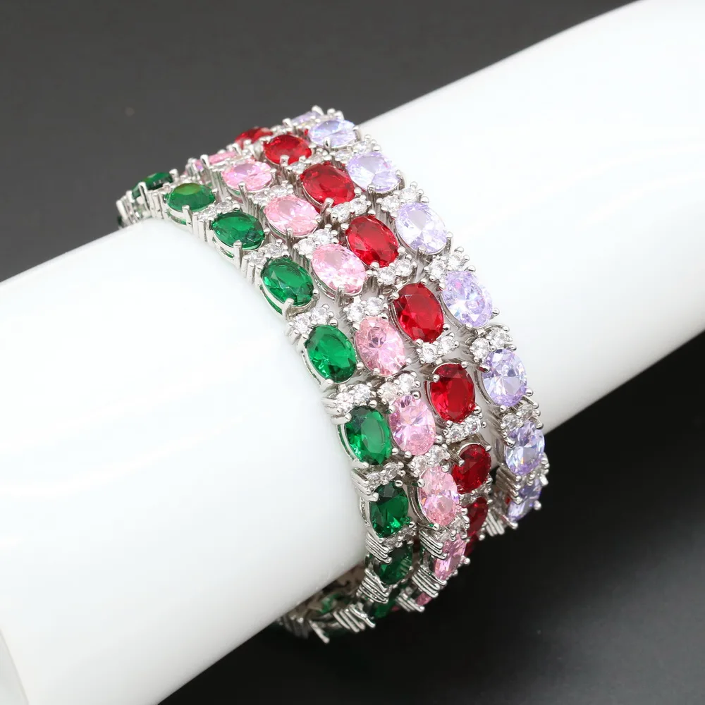 New Fashion Silver Color Bracelet For Women Superior Green Zirconia  Adjustable Link Chain Bracelet Length 19cm