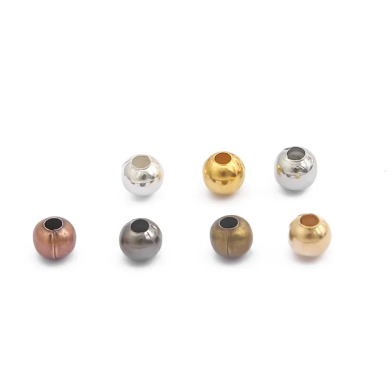 Jewelry Findings Gold/Copper/Brass/Silver color Metal Beads Ball Round Loose Spacer Beads For Jewelry Making