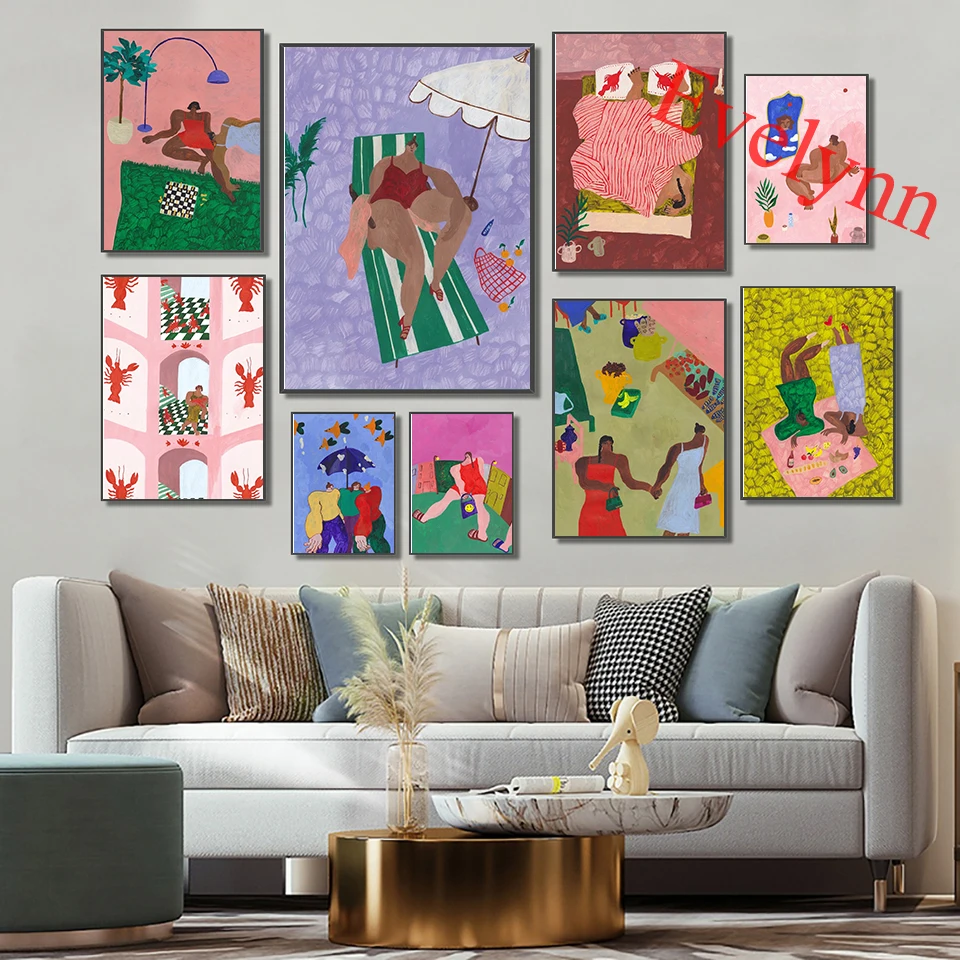 

Nordic Women Art Posters Mirror Lobster House Chess Butterfly Fan Bahamas City Walk Painting Home Decor Canvas Wall Art Prints