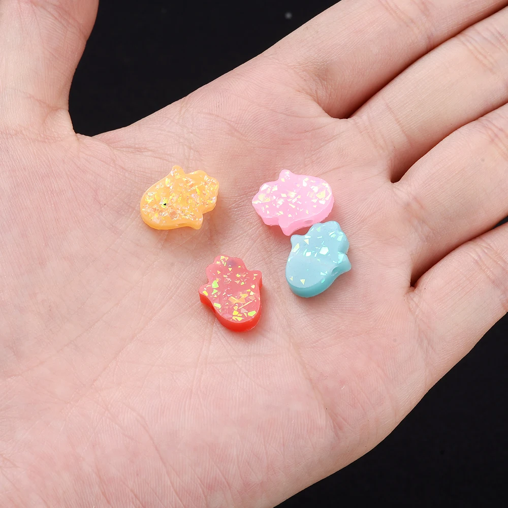 iYOE 10pcs 11x14mm Multicolor Hamsa Hand Resin Spacer Beads Mix AB Shiny Hand Beads For Jewelry Making DIY Bracelet Necklace