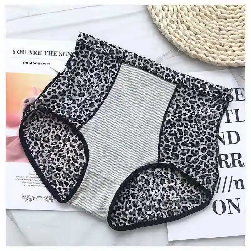 Women\'s Underwear Fashion Ice Silk Comfort Boxer Pants Sexy Leopard Print Panties For Woman High Waist Seamless Panties Lingerie