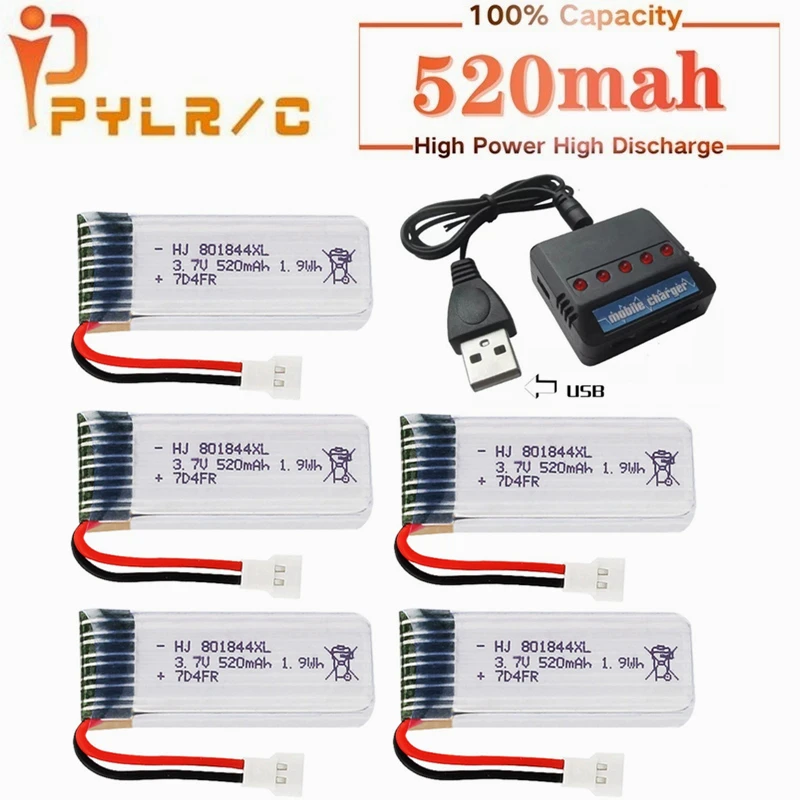 3.7v Rc Lipo Battery for Hubsan H107P 801844 3.7V 520mAh 25c 1.9Wh Battery and USB Charger for H107P RC Camera Drone Accessories