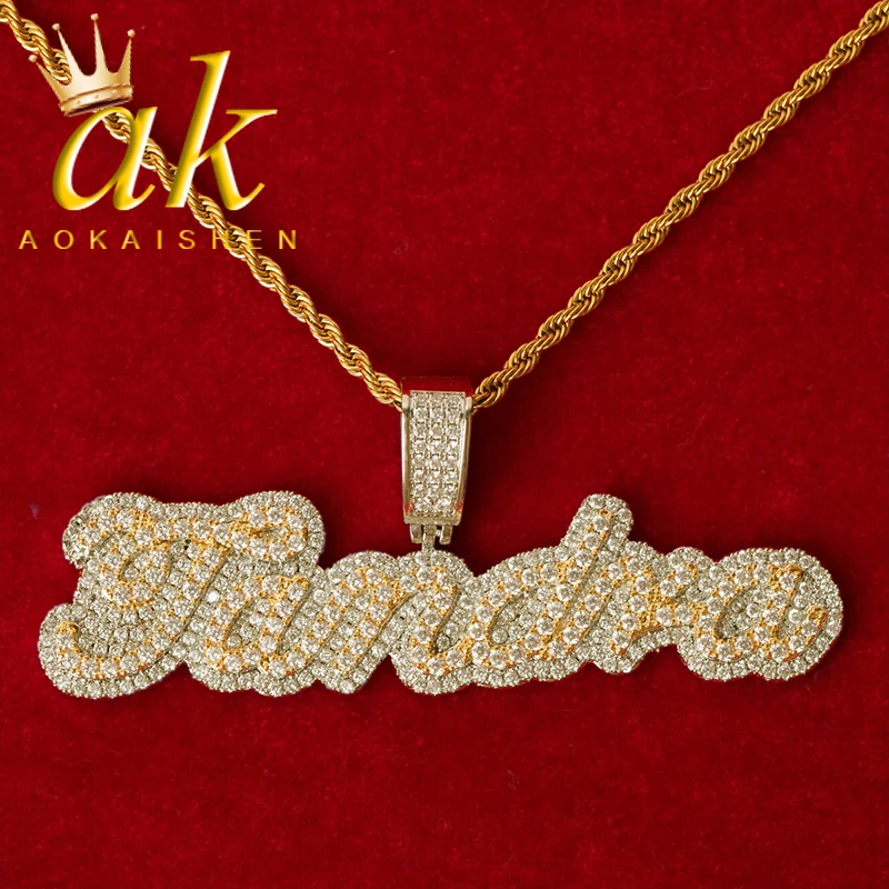 Custom Name Pendant Cursive Font Double Color Necklace Women Rock Street Hip Hop Jewelry